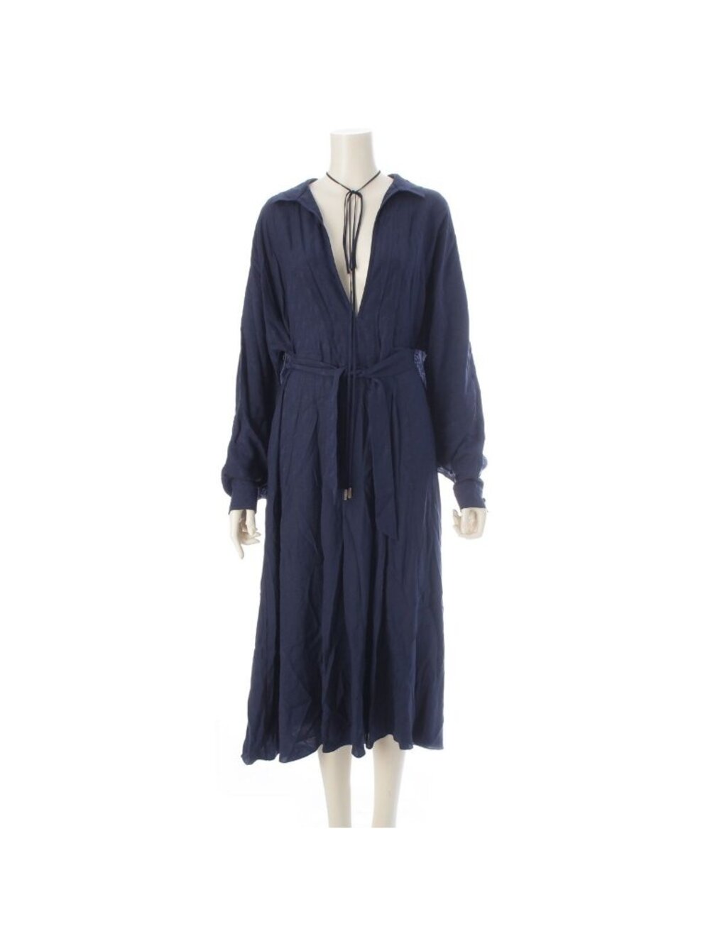 Gucci Silk Long Sleeve Horsebit Pattern Midi Dress Navy 40